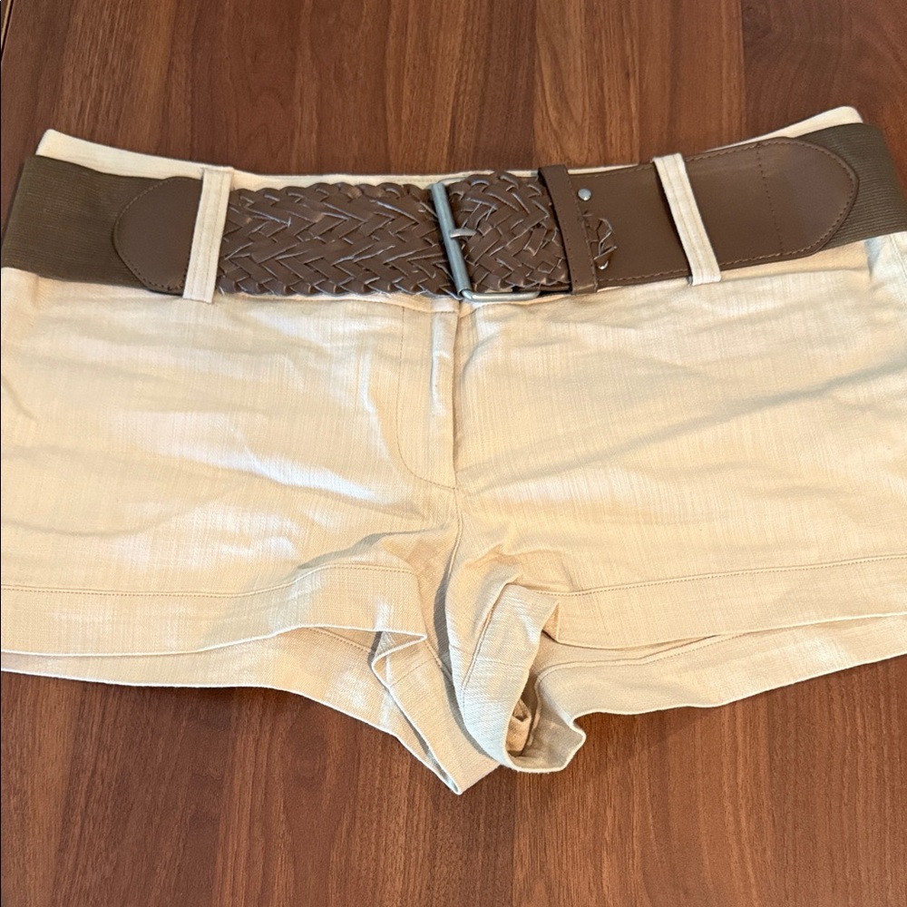 Guess Beige Shorts with Brown Woven Belt